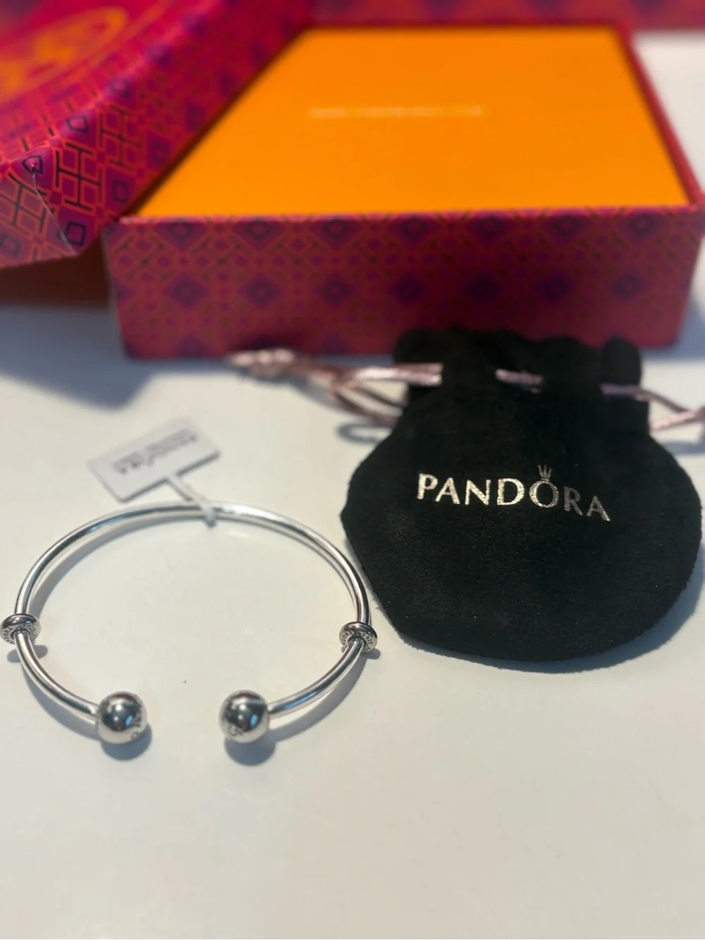 Pandora Silver Open Bangle with Polished Spheres - Picture 2 of 2